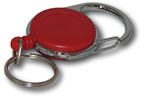 EPOSGEAR Retractable Reel Recoil Pull Key Ring Chain Cord Clip Ski Pass ID Card Badge Holder (1 Pack, Red - Keyring)