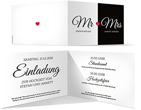 Kartenmachen.de 10 x Hochzeit Einladungskarten Hochzeitseinladungen Hochzeitskarten - Mr. & Mrs.