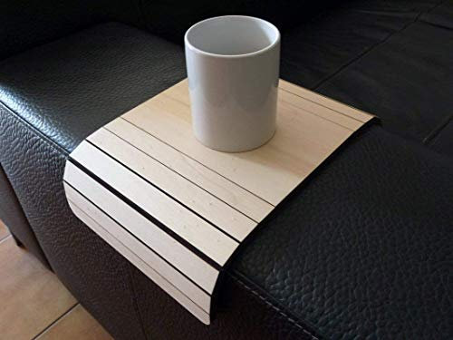 Flexible Poplar Plywood Sofa Arm Tray and Over Couch Side Table Foldable Wooden Armrest Organizer with Felt Underside Handmade in Italy for Drinks Snacks Remote Storage