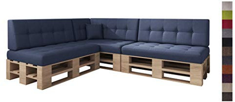 sunnypillow Palettenkissen Kaltschaum Palettenauflage Palettenpolster Palettensofa Sitzkissen Rückenlehne gesteppt 8er Set Cobalt
