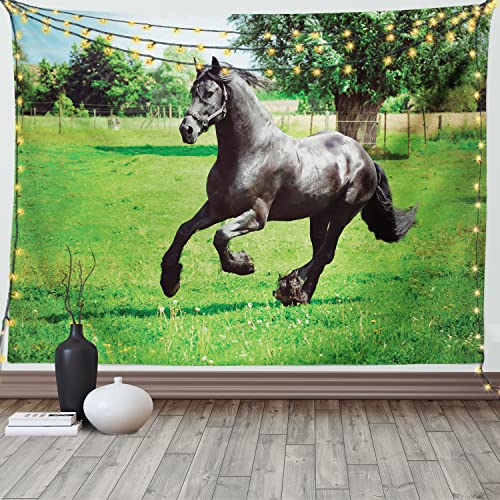 ABAKUHAUS Tier Wandteppich, Friese aus Weiches Mikrofaser Stoff Waschbar ohne Verblassen Digitaldruck, 150 x 110 cm, Schwarz Grün