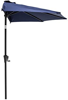 C-Hopetree 2.75m Half Round Market Garden Parasol Wall Umbrella for Outdoor Patio with Crank and Tilt, Navy Blue