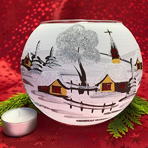 Generisch Windlicht Kugelglas Maxi Leuchtbecher Leuchtglas Teelicht Handarbeit Lauscha, : winterweiss