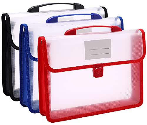3 Stück A4 Druckknopf-Geldbörse, Kunststoff-Ordner, Poly-Taschen, Umschlag,Erweiterbare Aktenordner mit Knopf und Tragbarem Griff,Dokumenten-Organizer