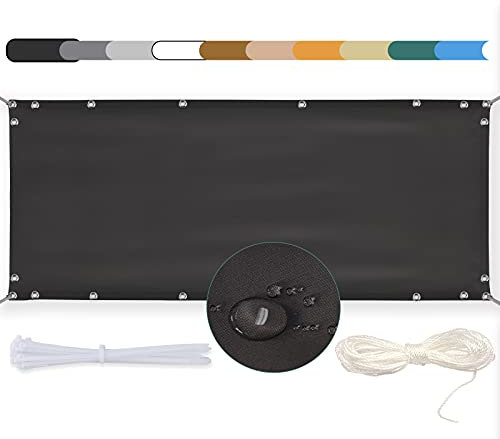 MEEYI Balkon Sichtschutz 85x350cm Balkon seitenmarkise Balkonabdeckung Balkonverkleidung Wind-und UV-Schutz Wetterfest mit Kabelbinder Ösen Seil, für Balkongeländer, Terrasse & Garten Dunkelgrau
