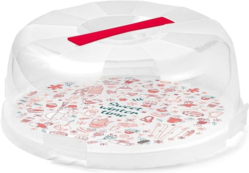 Snips, Porta Tarta, Caja de Transporte para Tartas decoración Winter, Contenedor Pasteles con 4 Cerraduras de seguridad, 28 x 9 cm, Made in Italy, 0% BPA e phthalate free