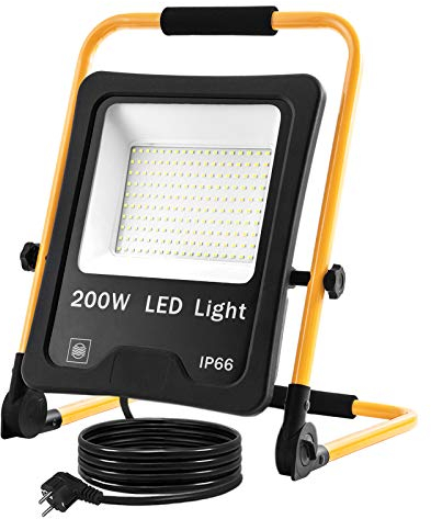 NAIZY LED Baustrahler Arbeitsleuchte 200W 16000LM LED Fluter Floodlight mit 3M Kabel und Wasserdicht IP66 für Innen-und Außenbereich Baustelle Garage - 200W Warmweiß
