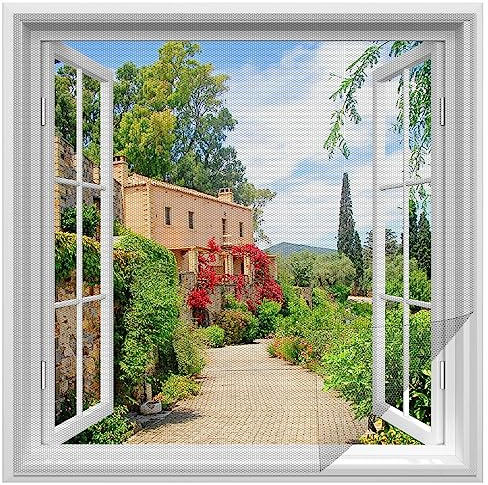 REDTRON 1 Pack Fliegengitter für Fenster, DIY selbstklebendes moskitonetz Fenster, einstellbares mückenschutz für Fenster, auf die gewünschte Größe zuschneidbar(1.3m x 1.5m, schwarz)