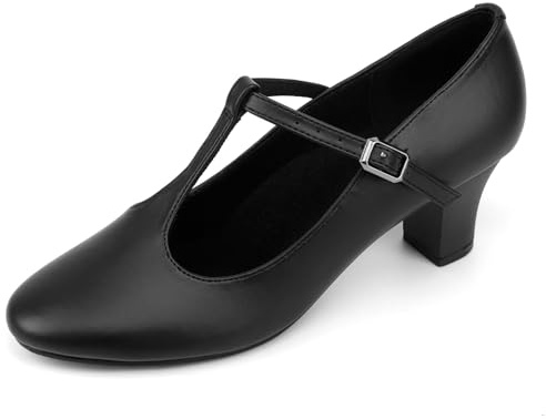 Asyusyu T Bar Character Shoes - Zapatos de baile con tacón de 2.3 pulgadas para mujer, Black, 40.5 EU