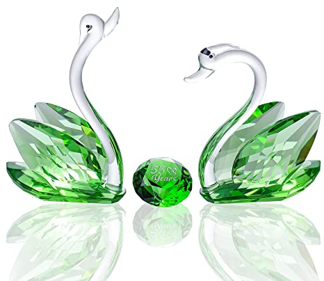 Lot de 2 cygnes verts en cristal pour cadeaux de mariage pour couple 55 ans de mariage émeraude cadeaux pour les parents cygnes en verre à collectionner avec diamant taillé pour la maison