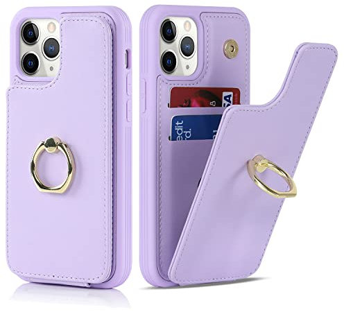 Cavor Phone Case compatible with iPhone 11 Pro Case With Card Holder,Flip Folio Leather Wallet Case,Magnetic Ring Kickstand Shockproof Cover Case compatible with iPhone 11 Pro - Purple