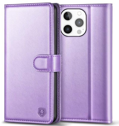 Kuafcase Compatible for iPhone 13 Pro Case with 4 Card Slots Magnetic Closure Kickstand Shockproof Protective Phone Case Compatible for iPhone 13 Pro - Light Purple