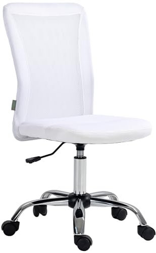 Vinsetto Office Chair, Armless Desk Chair, Adjustable Computer Swivel Chair with Rolling Wheels and Mesh Back for Home Work Study, White