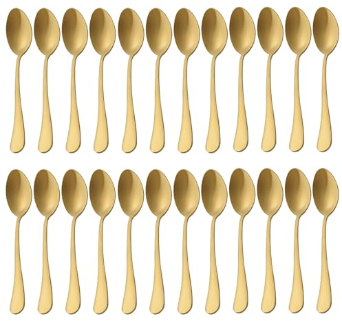 Teaspoons Set of 24, Pleafind Matte Gold Teaspoon Set, Premium Stainless Steel TeaSpoons, Tea Spoon Set Use for Home/Kitchen/Restaurant, Small Coffee Tea Spoons, Dishwasher Safe (5.56 inch, 14.4 cm)