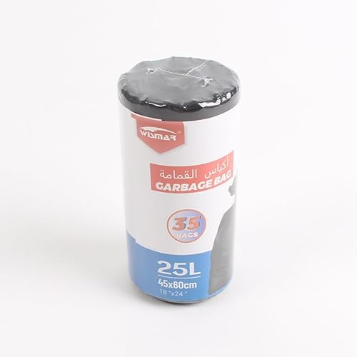 Bolsas de basura de 25 litros, 35 bolsas de basura con cordón, gruesas, elásticas, para baño, oficina y sala de estar, bolsa de basura gruesa de 1,2 hilos de boca plana (2 rollos, 45 x 60 x 35