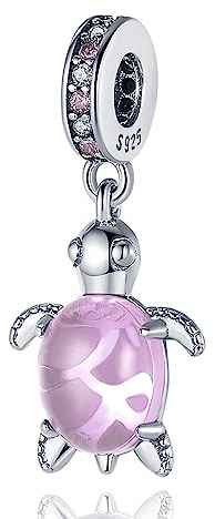 Doyafer 925 Sterling Silber Tier Anhänger Charm Anhänger Charms Set Rosa Glasperlen Schildkröte für Frauen-Armband-Halskette Geschenk