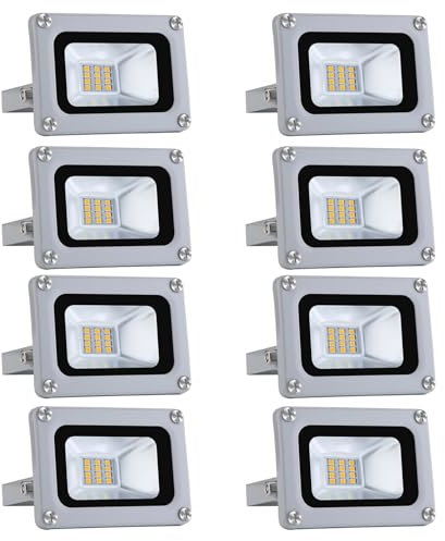 LED 10W Proiettore Esterno IP65 Impermeabile Proiettore Di Sicurezza 6500K 800lm Illuminazione Esterna Super Luminosa For Garage Portico Cortile Giardino Parco Giochi ( Color : 8PACK , Size : 10W )