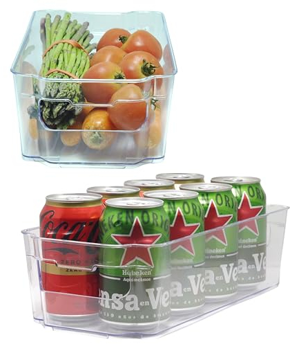 Organizador Cocina Apilable De Plástico Transparente de Grado Alimenticio Sin BPA de 31x16x8 cm. Organizador Nevera y Despensa Almacena y Ahorra Espacio. Paquete de 2 Cajas Organizadoras (2, 31x16x8)