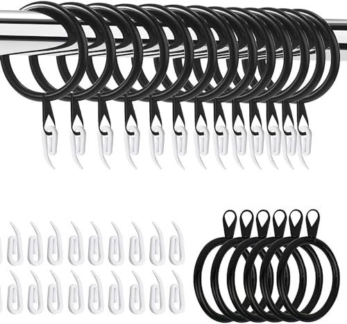 Hommakr Curtain Rings & Hooks 24 Pcs – Metal Rings 32mm & Plastic Hooks - Black