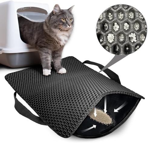 Katzenklo Matte, 45x30 CM Honeycomb Double Layer Non-Slip Katzenstreumatte, Wasserdicht und Urin Proof Katzenmatte Katzenklo für Litter Catcher (Schwarz) i11 32.9GHz 19GB