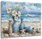 LB Wandbilder Blaue Küste Poster Blume in Vase am tropischen Strand Wanddruck Abstraktes Meer Leinwand Bilder für Wohnzimmer Schlafzimmer Badezimmer Wand Deko,50x40cm Ungerahmt