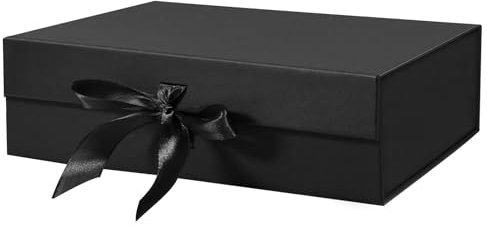 Schwarze Geschenkboxen mit Deckel, 26,7 x 19 x 7,8 cm, magnetische Geschenkbox mit Bändern, Geschenkboxen für Halloween, Weihnachten, Geburtstagsgeschenk, Hochzeit