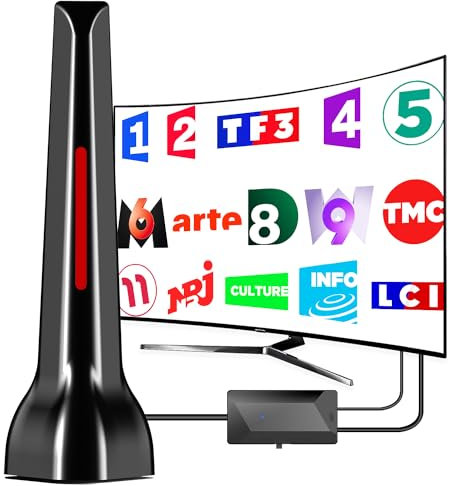 Antenne TV Intérieure Puissante TNT HD, 2025 le plus récent Antenne TV Intérieur avec Amplificateur de Signal à Gain Élevé, Réception Longue Portée à 360° avec Base Magnétique Solide pour,Antennes TNT