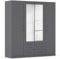 Rauch Möbel Belfast Kleiderschrank, Schrank, Garderobe, Organizer, 4-türig, mit Spiegel, 4 Schubladen für mehr Stauraum, Farbe Grau metallic, Schwarz, Stangengriff Grau metallic, 181x197x54cm