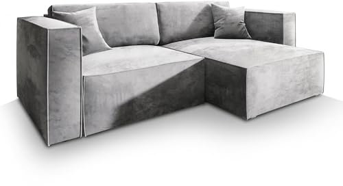 Masseno Ecksofa NERIO M mit Schlaffunktion L-Form, Sofa mit Bettkasten, Wohnzimmersofa, Couch, Soffa, Bettsofa, Couchgarnitur- Hellgrau, Monolith 84
