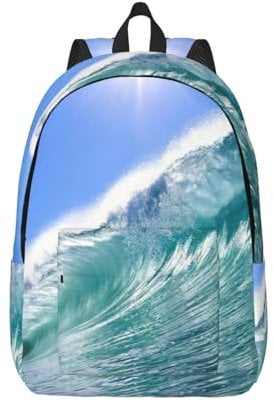 KoloQren Big Ocean Wave Rucksack mit HD-Druck, großes Fassungsvermögen, verstellbare Schultergurte, für den täglichen Gebrauch, Uni, Schwarz, Small, Rucksack, Rucksäcke