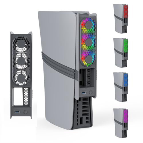 For PS5 Pro/PS5 Slim Cooling Fan, USB Cooler Fan Efficient Cooling System with RGB Light for Playstation 5 Pro/Slim Disc & Digital Edition