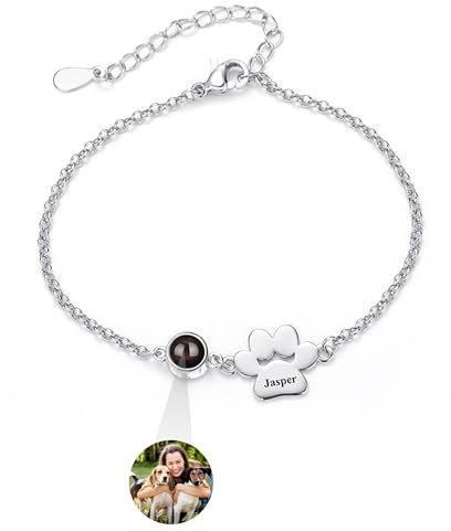 GBTROEY Personalisierte Pfote drucken Name Armband Foto Projektion Hund Katze Pfote Armband Haustier Schmuck für Frauen