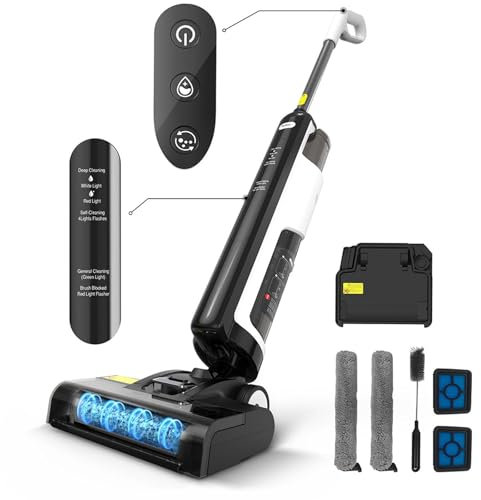 W12SE Aspirapolvere Lavapavimenti Senza Fili, Lavasciuga Lava e Aspira Pavimenti, Autopulente, Autonomia, Autonomia 45 min, Anti-intreccio capelli, Disinfezione Elettrolitica, 1.15L Doppio Serbatoio