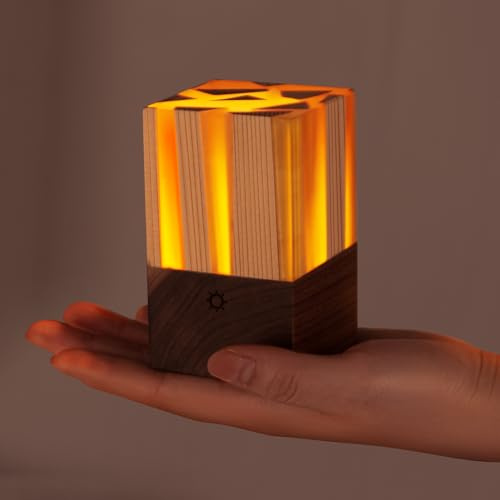 COOMI SHOP Dimmbar Nachtlicht mit Touch Control, LED Holz Licht, Kabellose Tischlampe, Warmes Licht für Restaurant/Kindergarten/Camping, Ästhetische Geschenke