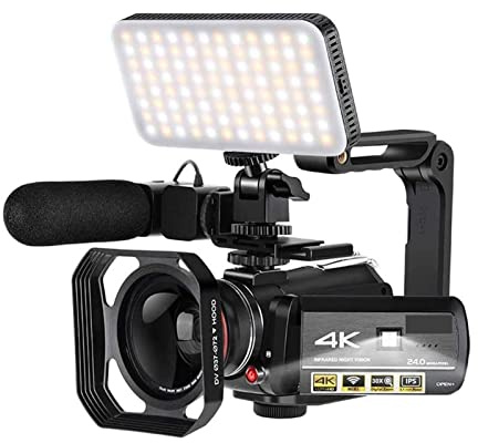 Videoregistratore 4K con visione notturna IR e funzionalità WiFi, videocamera professionale per la creazione di contenuti Full HD