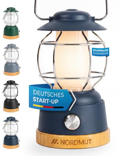 NORDMUT® Campinglampe aufladbar mit Powerbank [5200 mAh] IPX4 wasserdicht – Campinglampe dimmbar mit 200h Leuchtkraft – Leichte Campingleuchte Outdoor mit kompakten Packmaß (Marine)