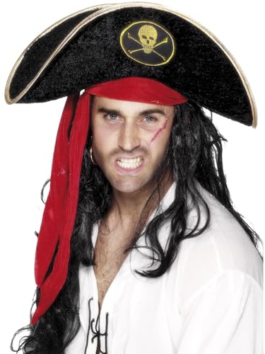 Pirate Hat, Black, with Skull and Crossbones