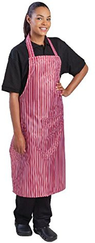 Whites Water-Resistant Chef's Bib Apron Kitchen Cooking and Barbecue for Men and Women | Red and White Stripe | Nylon | Size: 711(W) x 1016(L)mm | A581