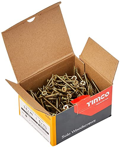 TIMCO Solo Chipboard & Woodscrews - Gold - 3.5 x 40 - Box of 200 - A single thread woodscrew mainly used in various types of timber and man-made boards or into masonry with the use of plastic plug