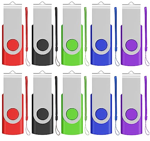 AreTop USB Stick 16GB 10 Stück AreTop Speicherstick Rotate Metall High Speed USB 2.0 Flash Drive (5 Farben)