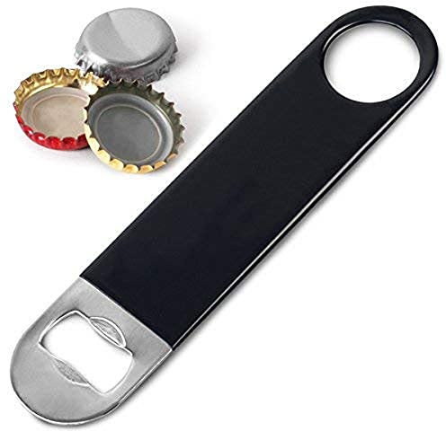 bar@drinkstuff Black Bar Blade Bottle Opener – 180mm Vinyl Coated Speed Opener with Grip & Spinner Ring for Beer Bottles, Bartenders, Pubs, Bars & Home Bars