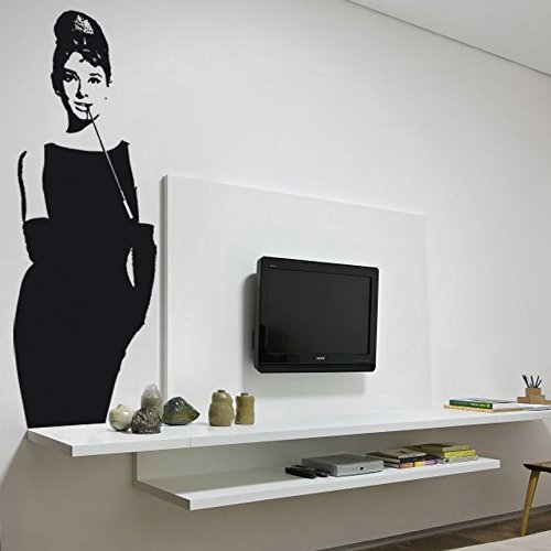 vinilo decorativo Audrey Hepburn, plano medio. Color negro. Medidas: 45x115cm.