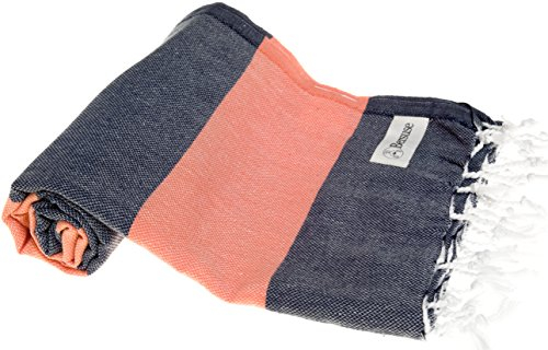 Bersuse 100% Baumwolle - Cayman Hamamtuch Pestemal - Dunkelblau/Orange