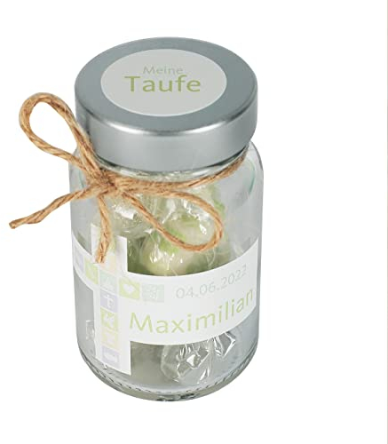 Herz & Heim® Gastgeschenk mit Namen und Datum zur Taufe / Kommunion / Konfirmation oder Firmung