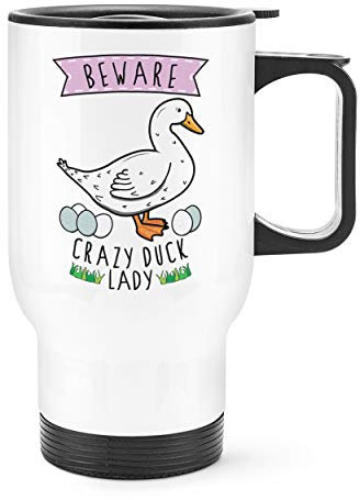 Beware Crazy Duck Lady Travel Mug Cup with Handle