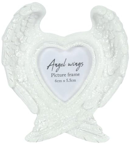 Jones Home & Gift Fotorahmen | Herzform | Glitzernde Winkelflügel | 1 Stück, weiß