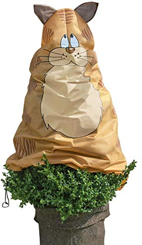 AFP Winterschutz Vlieshaube Kater Felix, 120 x 125cm, 50g/qm Kübelpflanzensack Gartenvlies atmungsaktiv/Frostschutz Pflanzen/Gartendeko/Kordel / 2 Jutesäckchen gratis