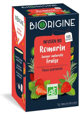 BiOrigine - Infusion bio - Romarin fraise pour une pause gourmande - Ingrédients d'origine naturelle - 20 sachets