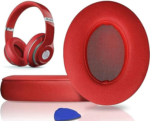 SoloWIT Replacement Ear Pads Cushions for Beats Studio 2.0 & 3 Wired/Wireless OVER-EAR Headphones, Earpads with Soft Protein Leather, Noise Isolation Memory Foam (Original Red)