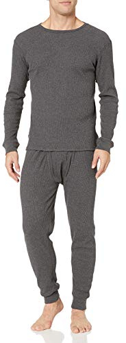 Amazon Essentials Men's Thermal Waffle Knit Long Johns Underwear Set for Cold Weather, Charcoal, Large